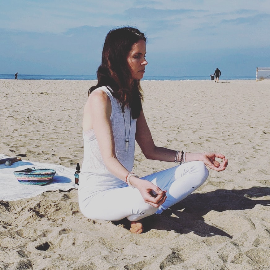 Colorful illustration of a person meditating